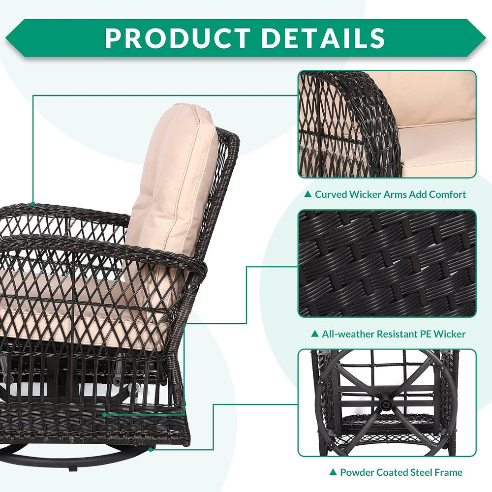 3-Piece Outdoor Conversation Bistro Set, Patio Swivel Glider Rocking Chairs R...