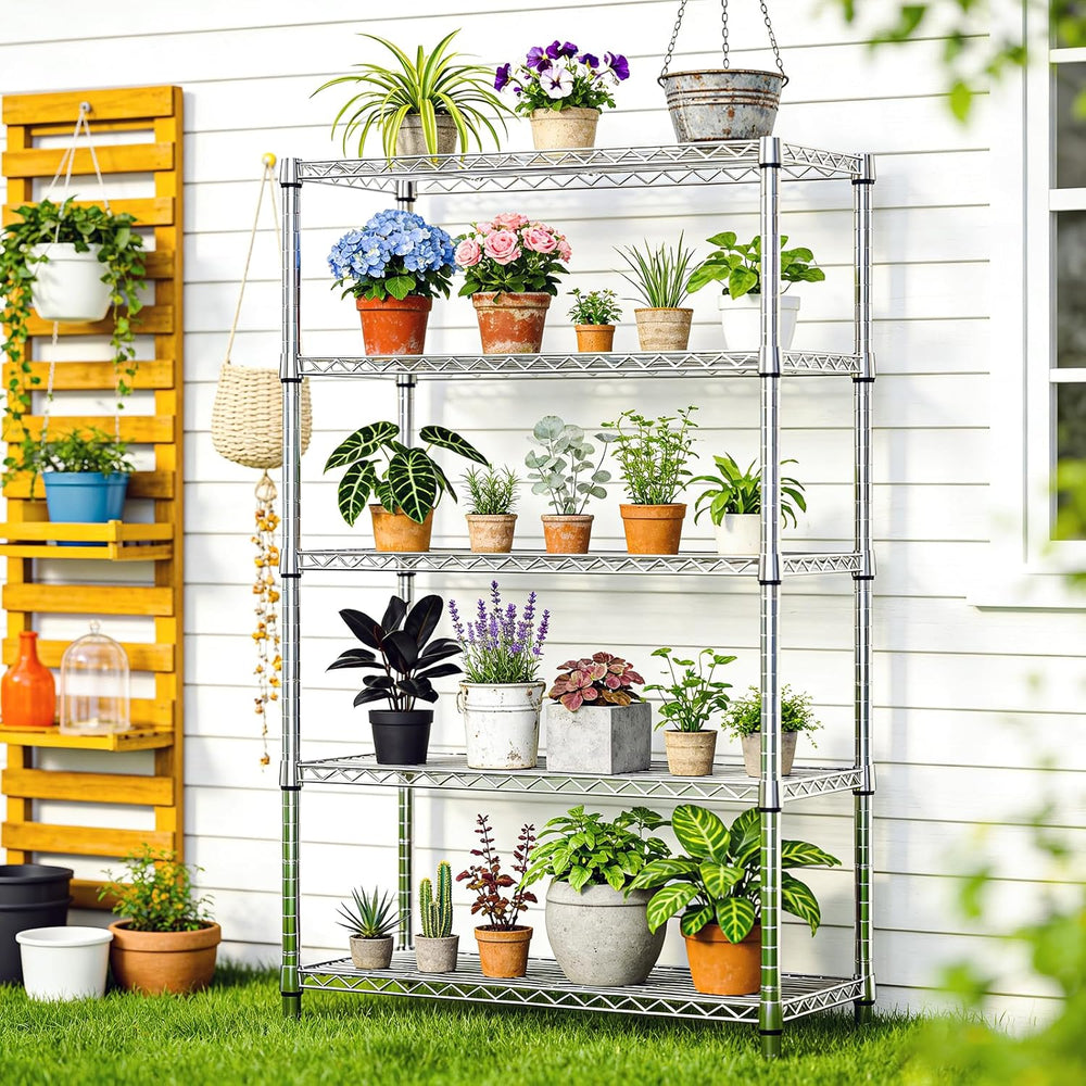 IZEUK 5-Tier Metal Storage Shelving Unit, Heavy Duty Chrome Wire Rack, Adjust...