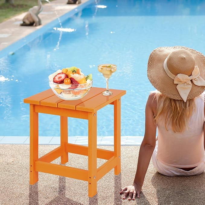 LZRS Adirondack Square Outdoor Side Table for Patio, Pool Composite Patio Tab...