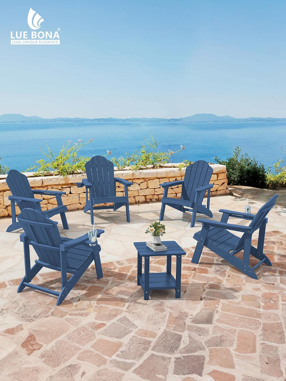 LUE BONA HDPE Adirondack Chairs Set of 4, Blue Fire Pit Chairs