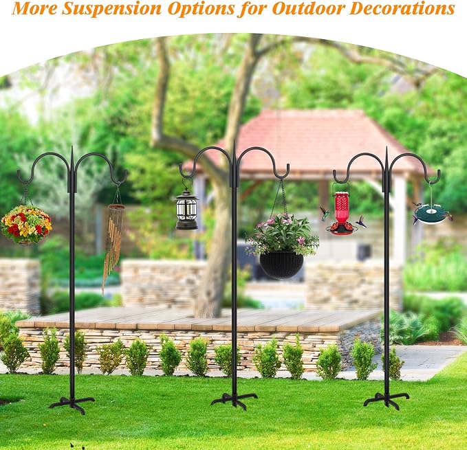 FEED GARDEN Adjustable Double Shepherds Hook for Outdoor with 5 Prong Base 10...