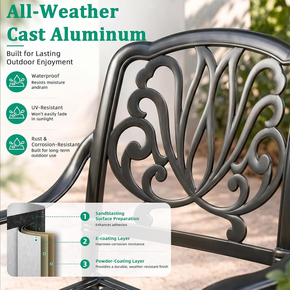 3-Piece Patio Furniture Dining Set, All-Weather Cast Aluminum Outdoor Bistro ...