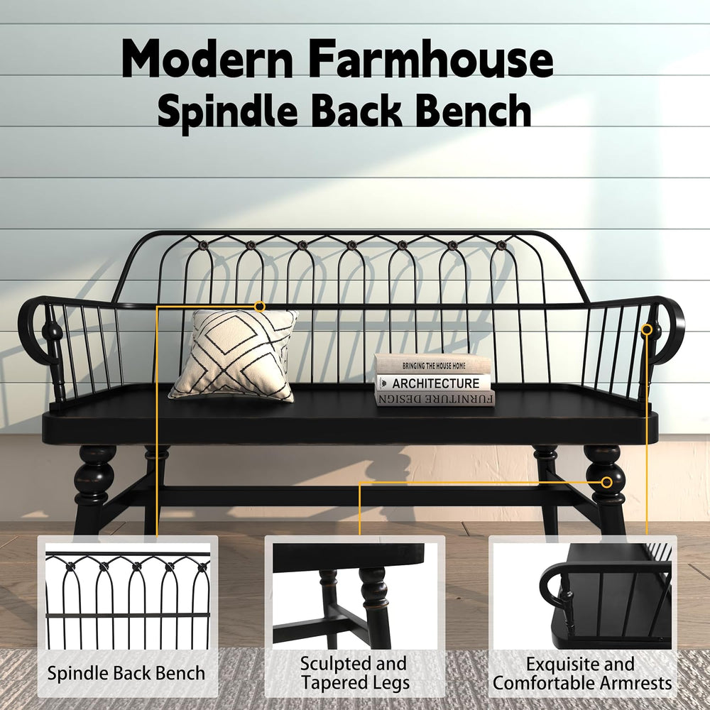 DIBRATY Entryway Bench,Spindle Back Wooden Dinning Bench, Farmhouse Foyer Ben...