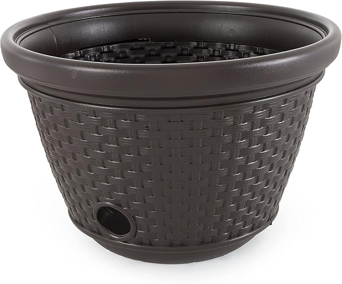 Suncast 2 Pack Decorative Wicker Garden Hose Holder Pot with 4 Drain Holes fo...