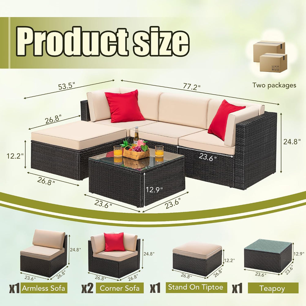 Greesum 5 Piece Patio Conversation Set Wicker Rattan Furniture Outdoor Sofa w...