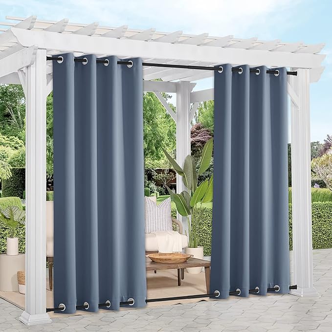 NICETOWN 2 Panels Outdoor Curtains for Patio Waterproof, Rustproof Top & ...