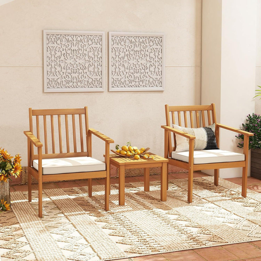Tangkula 3 Pieces Patio Wood Furniture Set, Acacia Wood Chairs and Coffee Tab...