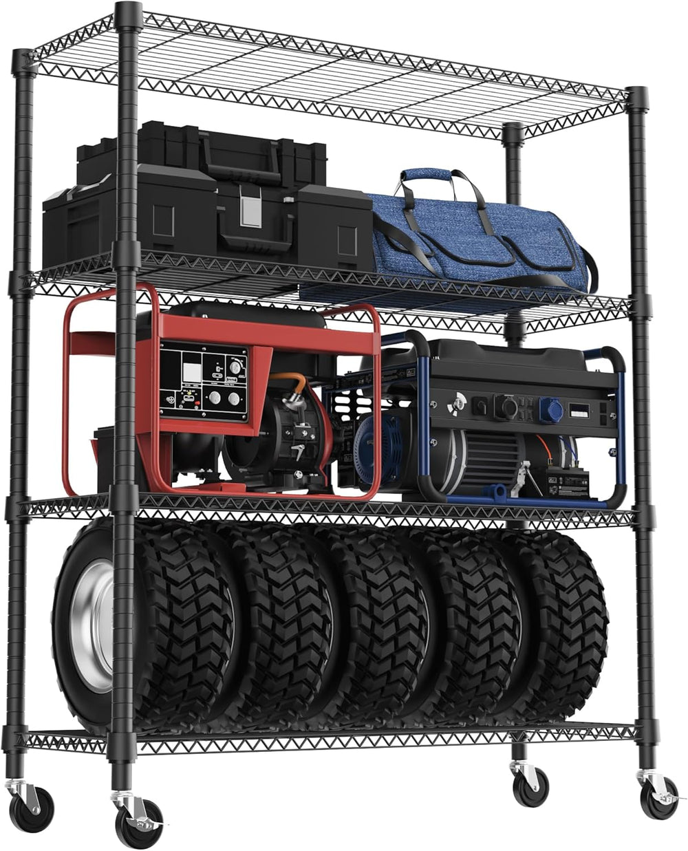 M MZG 1400LBS 47.2" W 4 Tiers Storage Shelves Metal Shelving Unit with W...