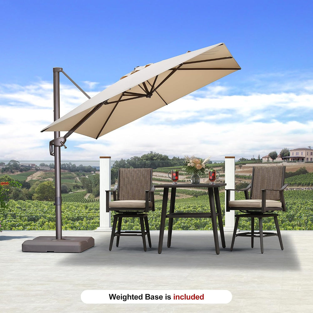 PURPLE LEAF Cantilever Umbrella with Base 8' X 8' Bronze, Beige