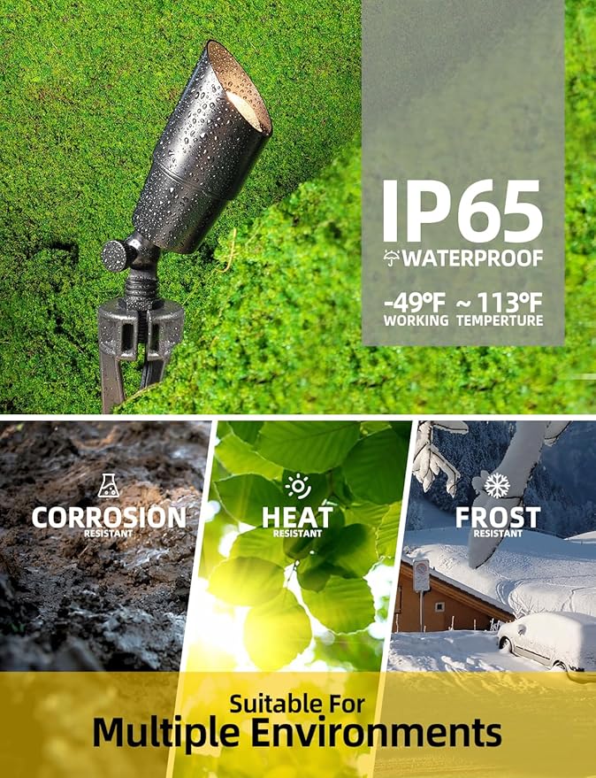 COLOER Brass Low Voltage Landscape Spotlight(Black) 12-Pack with 5W Aluminum ...