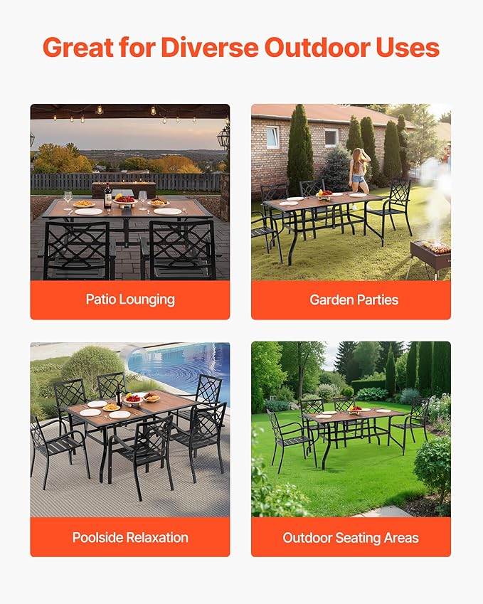 VEVOR Outdoor Patio Dining Table, 59 inch Long Rectangular Wood-Like Steel Sl...
