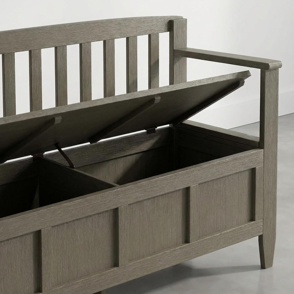 SIMPLIHOME Brooklyn 48" Wide Solid Wood Storage Bench in Aged Grey