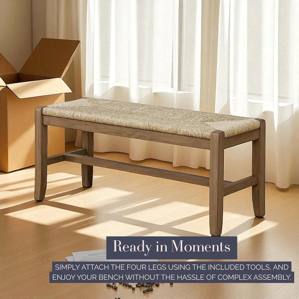 Alaterre Newport Solid Wood Entryway Bench with Rush Seat, Natural