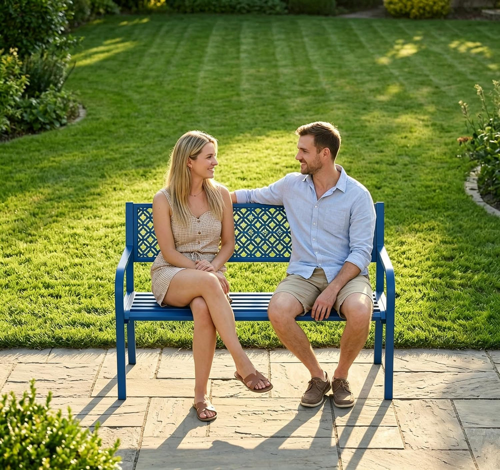 IDEALHOUSE Outdoor Metal Garden Bench 2 Person, 790 Lbs Heavy Duty Steel Pati...