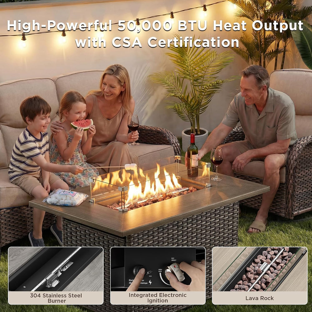 Luxury Patio Furniture Set with Fire Pit Table-6 Pieces All Weather Outdoor S...