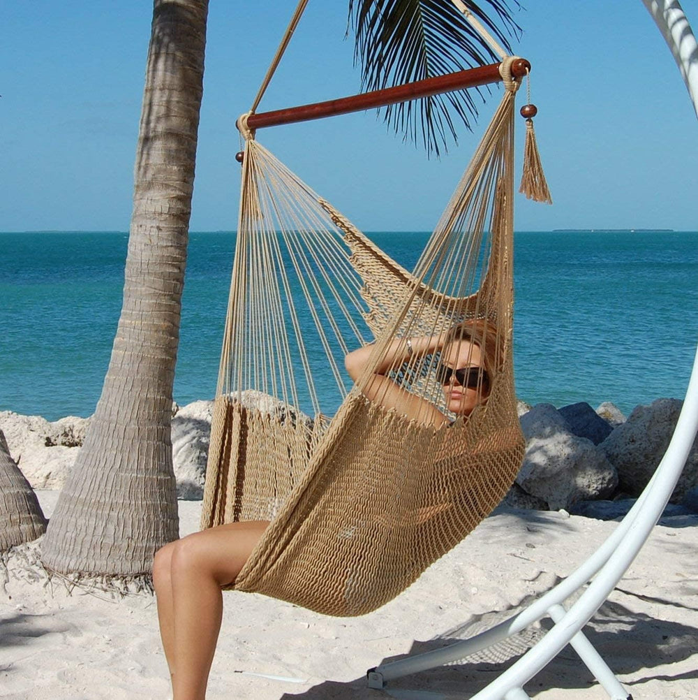 Large Caribbean Hammock Chair - 48 Inch - Polyester - Hanging Chair - tan