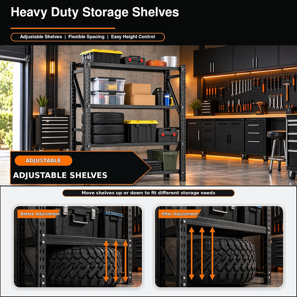 Heavy Duty Garage Shelving, 4-Tier Metal Shelving Unit, 4500 lb