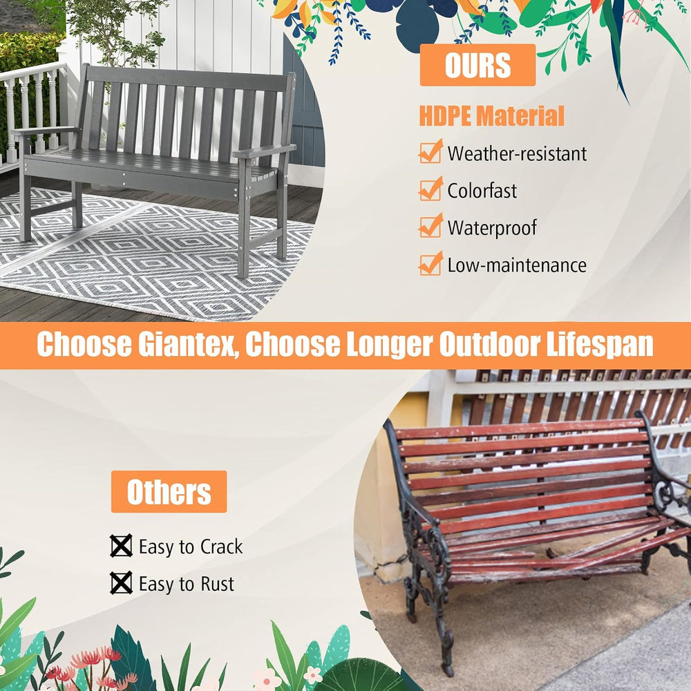 GIANTEX Outdoor Bench, 52-Inch Outside Bench All-Weather HDPE Park Bench