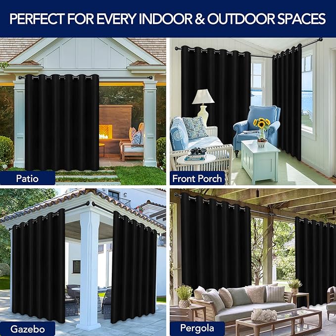 PureFit Outdoor Curtains for Patio Waterproof Weatherproof, UV and Fade Resis...