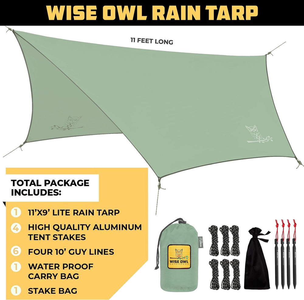 Wise Owl Outfitters Hammock Rain Fly – Waterproof Camping Tarp Cover with Ten...