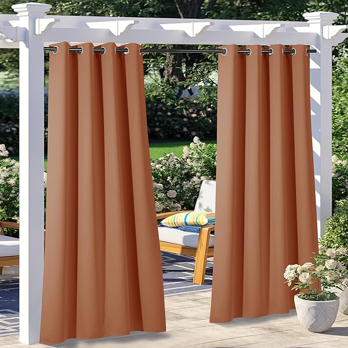 NICETOWN Outdoor Curtains for Patio Waterproof 2 Panels, Thermal Insulated Si...