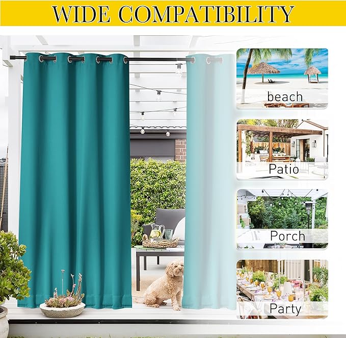 NICETOWN 2 Panels Weighted Blackout Outdoor Curtains for Patio Waterproof, Gr...