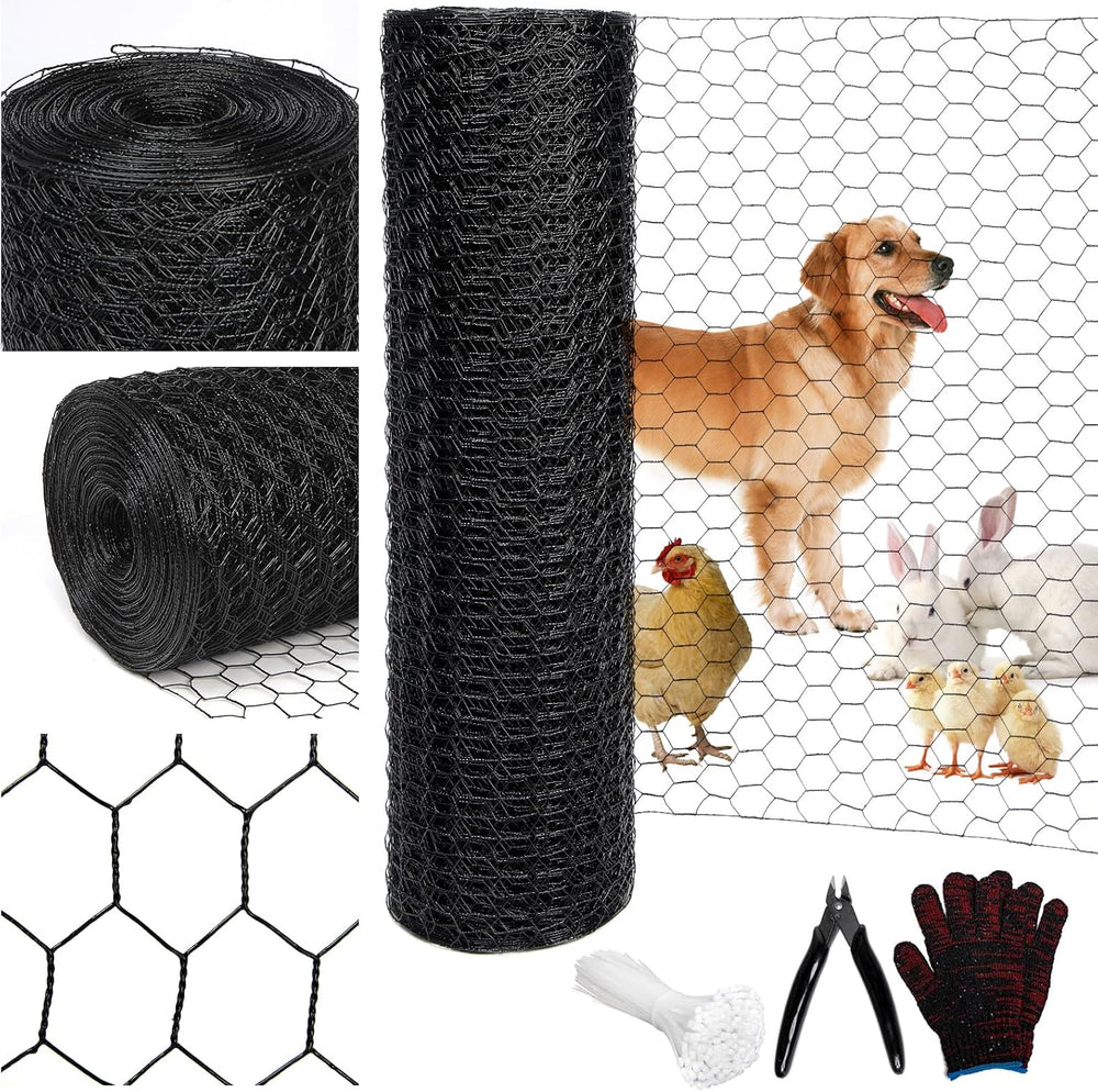 Black 19GA Chicken Wire 48inx150ft, Chicken Wire Fencing, Garden Fence, Metal...