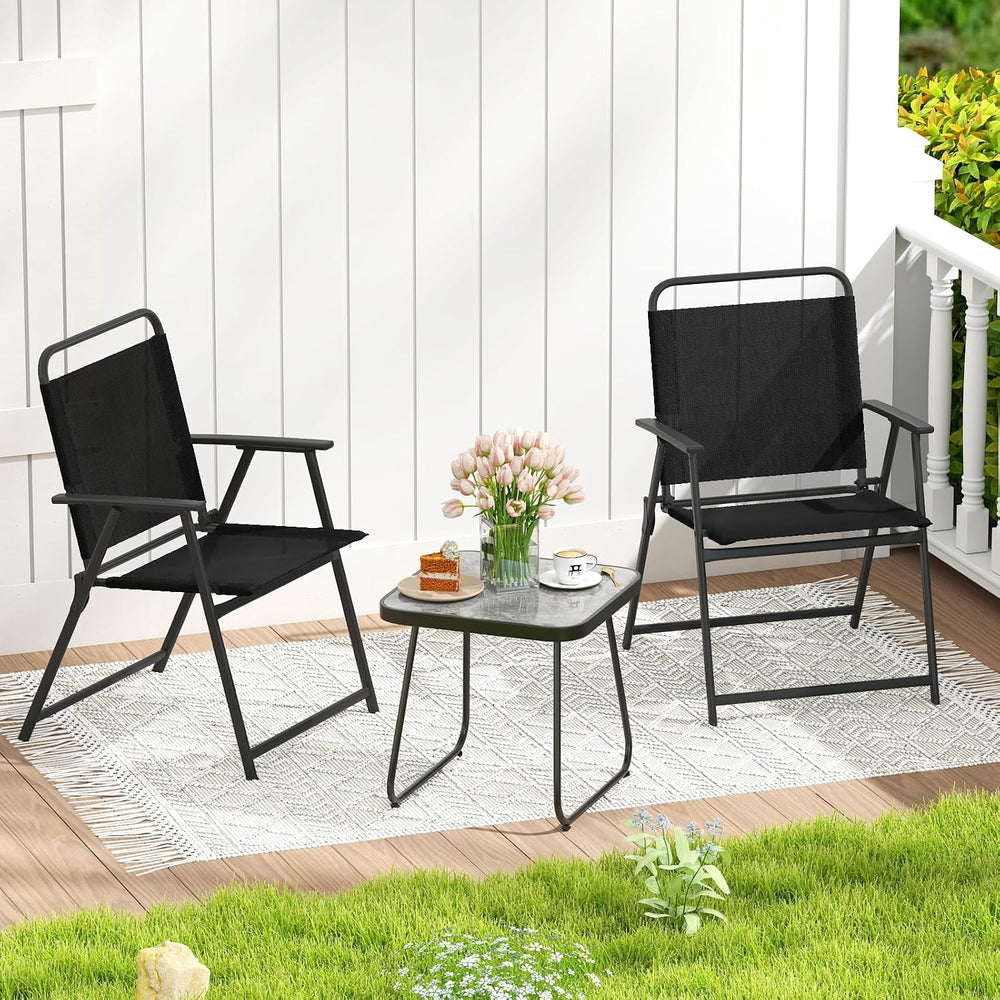 Tangkula 3 Pieces Folding Patio Bistro Set, Patio Furniture Set with 2 Foldin...