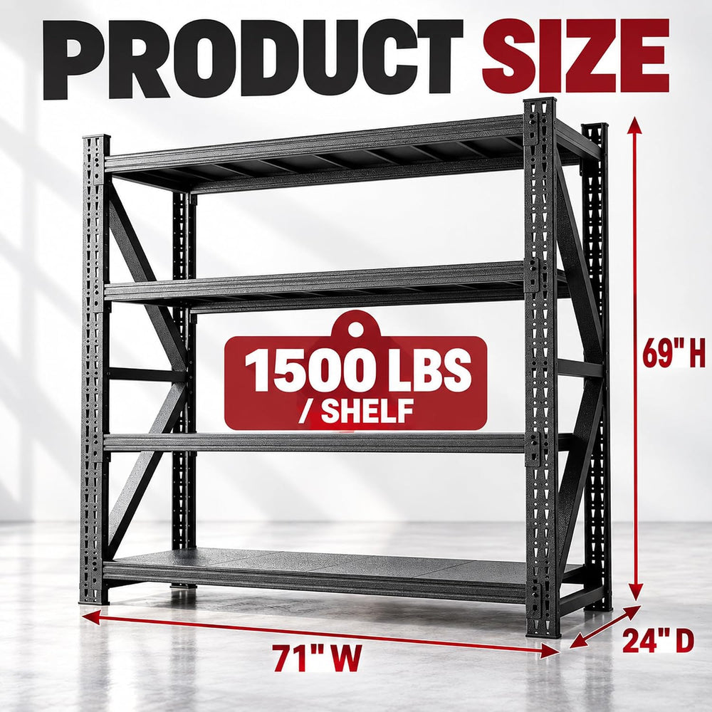 SAWJEC 6000LBS Storage Shelves, 71" W Garage Shelving Heavy Duty Metal A...