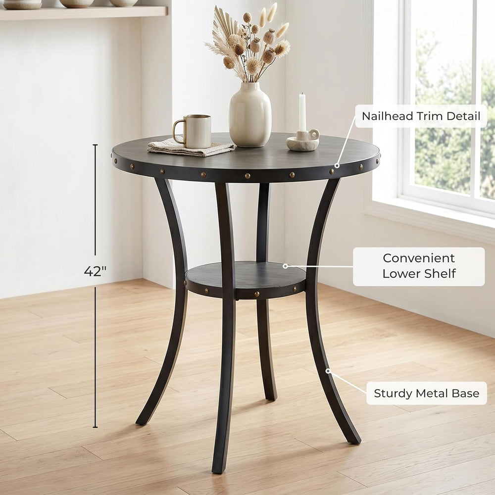 Roundhill Furniture Biony 3 Piece Set - 36" Round Espresso Bar Table wit...