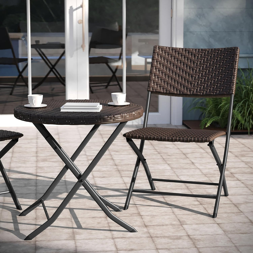 EMMA + OLIVER Brown/Black Three Piece Folding Bistro Set