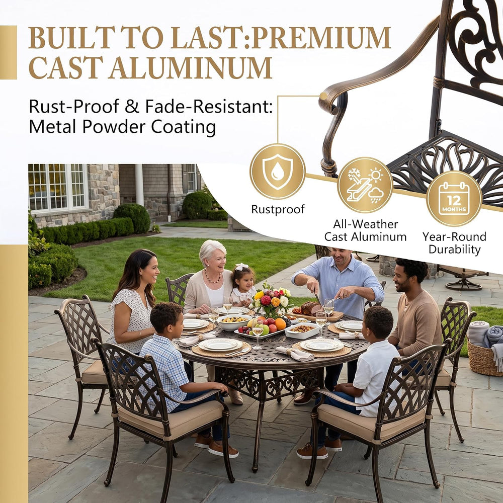 5-Pcs Cast Aluminum Patio Dining Set for 4, 54" Round Table,Bronze