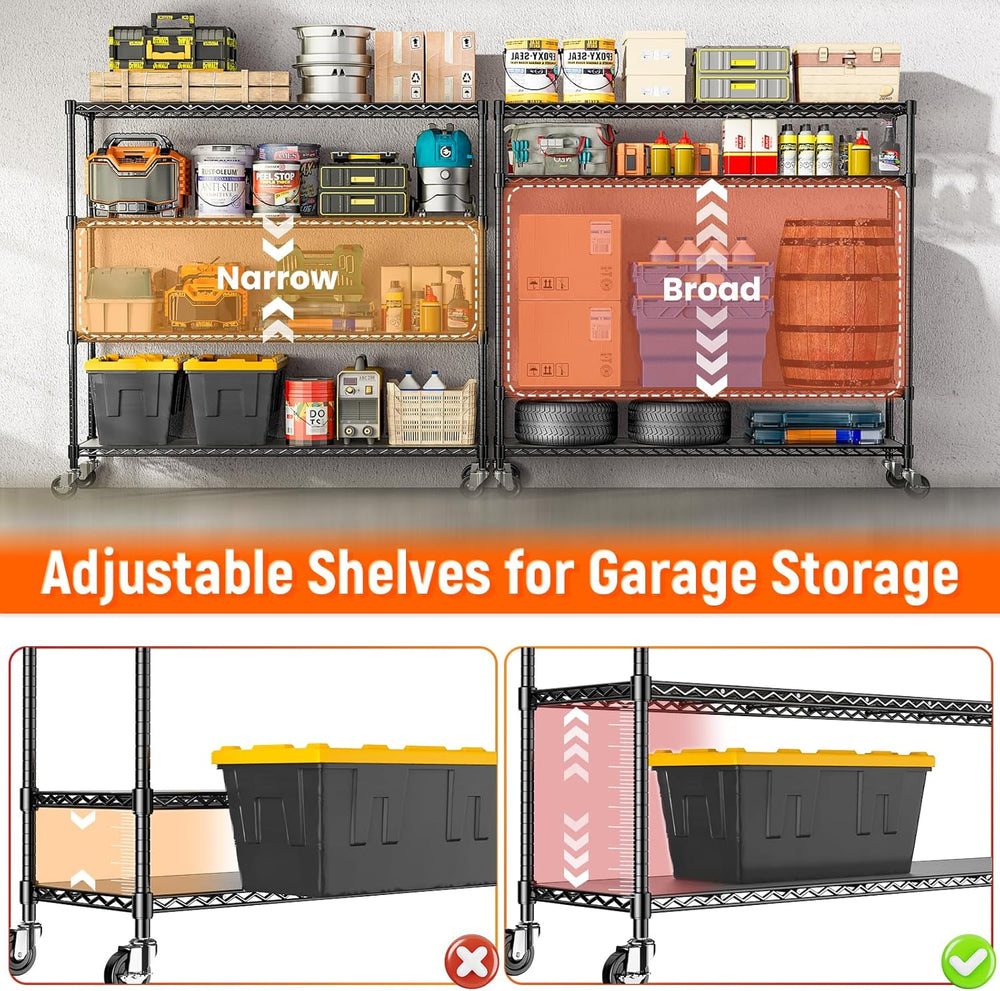 48" W Storage Shelves 1500LBS Metal Shelving Unit with Wheels, Adjustabl...