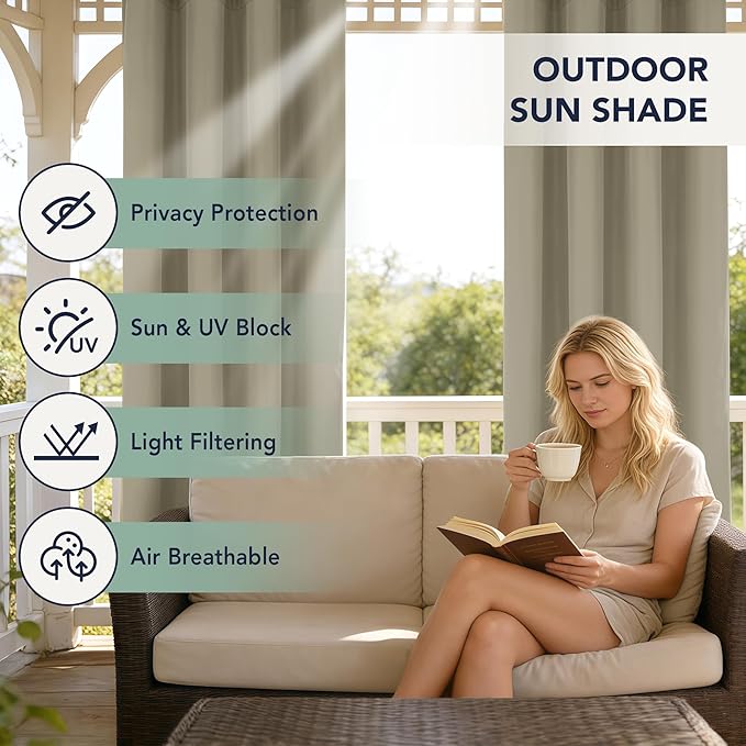 Patio Curtains Outdoor Waterproof - 6 Panels Privacy Weatherproof Outside Cur...