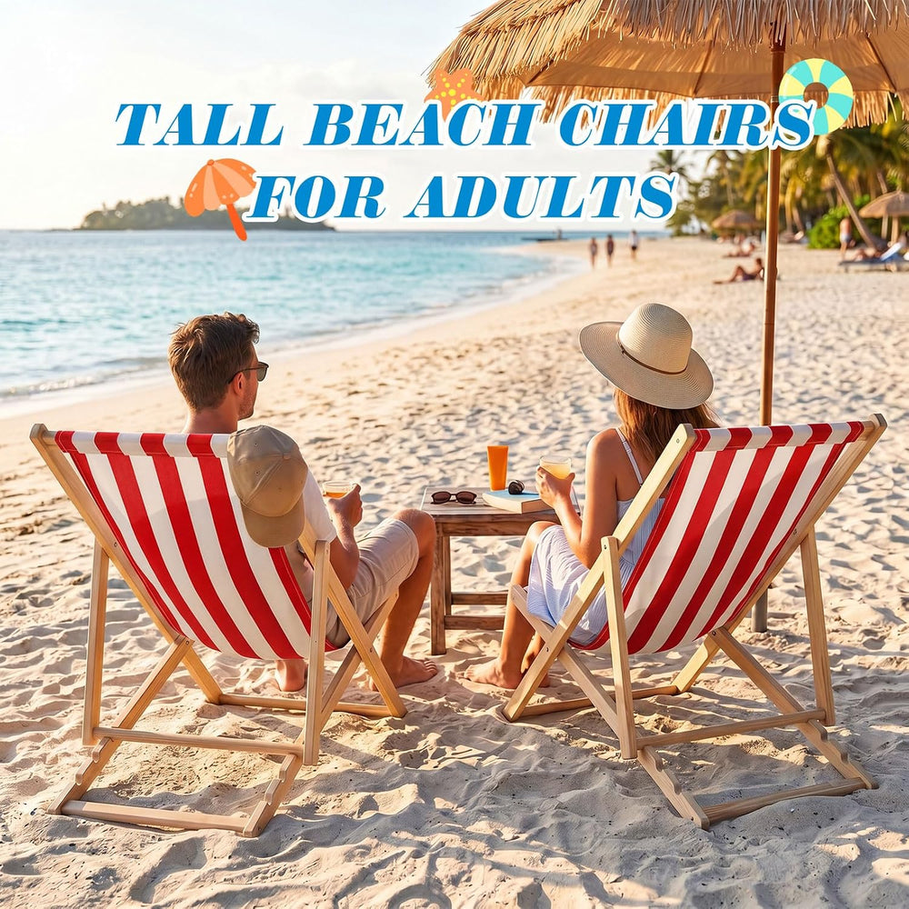 AceOrbit 1 Pcs Folding Sling Beach Chair, Adjustable,Red Stripes