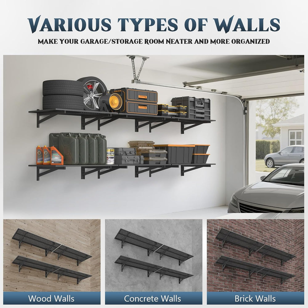 Jusgym 4 Pack Garage Wall Shelving, 1.5x4ft, 1400LBS Integrated Shelves