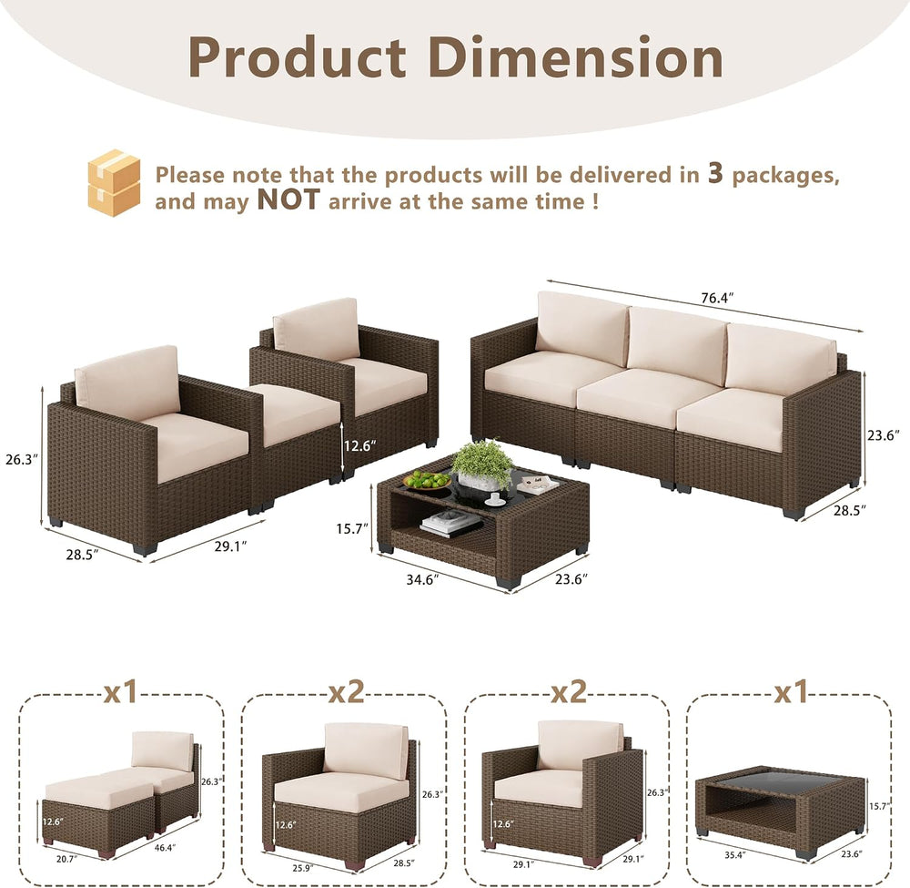 LOUVIXA 7 Piece Outdoor Patio Furniture Set, Rattan Chairs Glass Table Wicker...