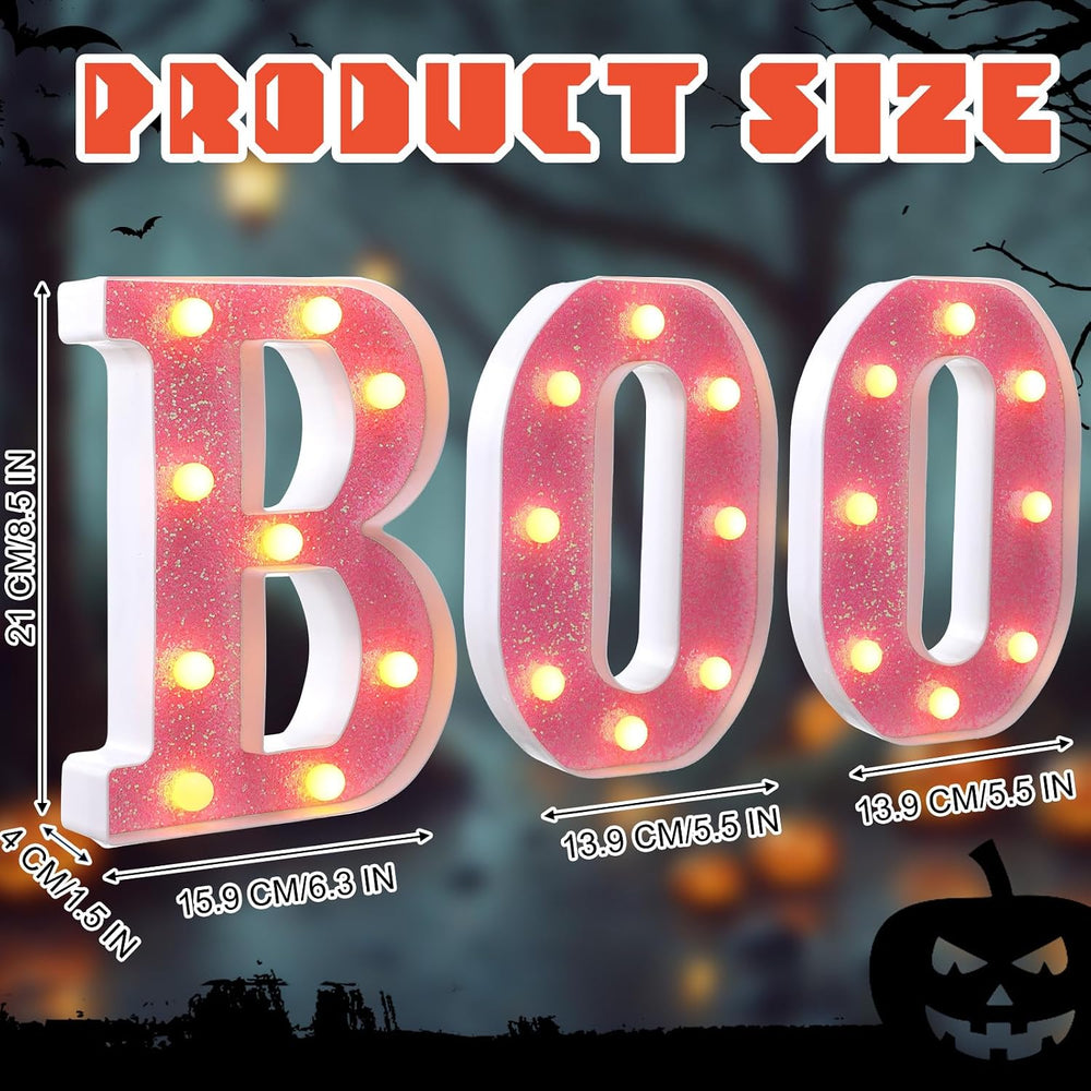 Baquler 3 Pcs Halloween Boo Sign Light up Marquee LED Letters,Pink
