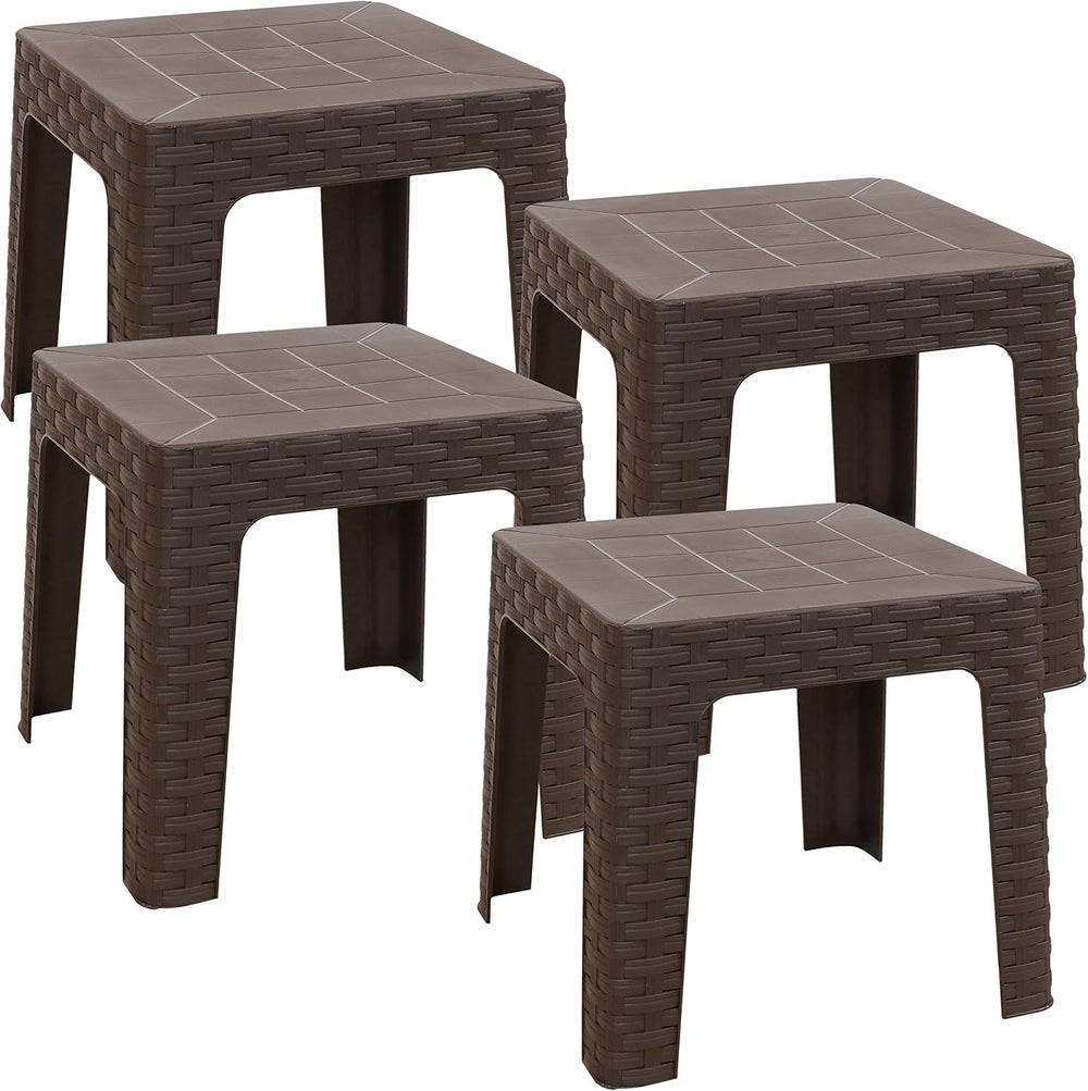 Sunnydaze Outdoor Plastic Side Table for Patio, Square, Brown