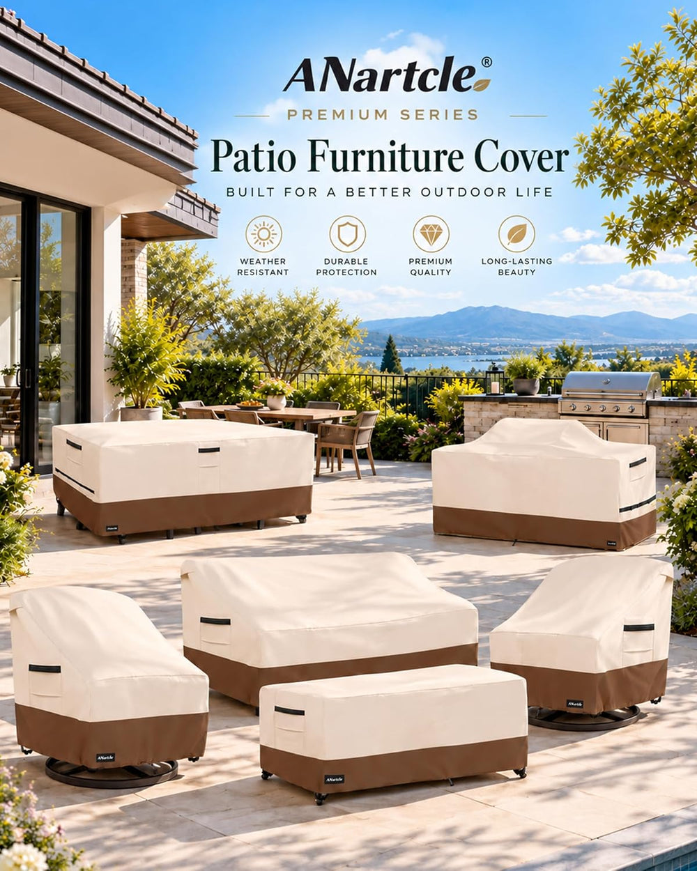 Outdoor Furniture Covers Waterproof, 111L x 74W x 28 inches, Beige