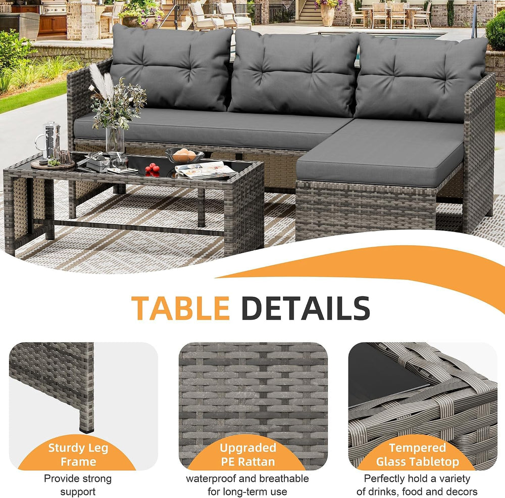 Shintenchi 3 Pieces Outdoor Patio Furniture Set, Wicker Patio Conversation Se...