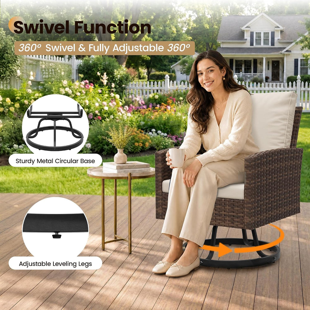 Wicker Patio Chairs Set of 4,Khaki Outdoor Swivel Chairs with Cushions