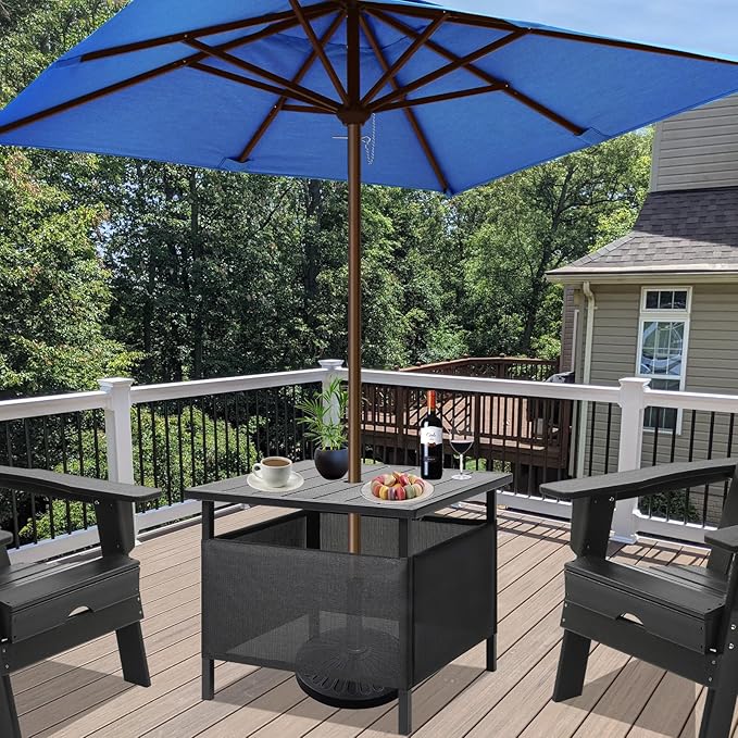 LZRS Adirondack Square Outdoor Side Table with Umbrella Hole, Pool Composite ...