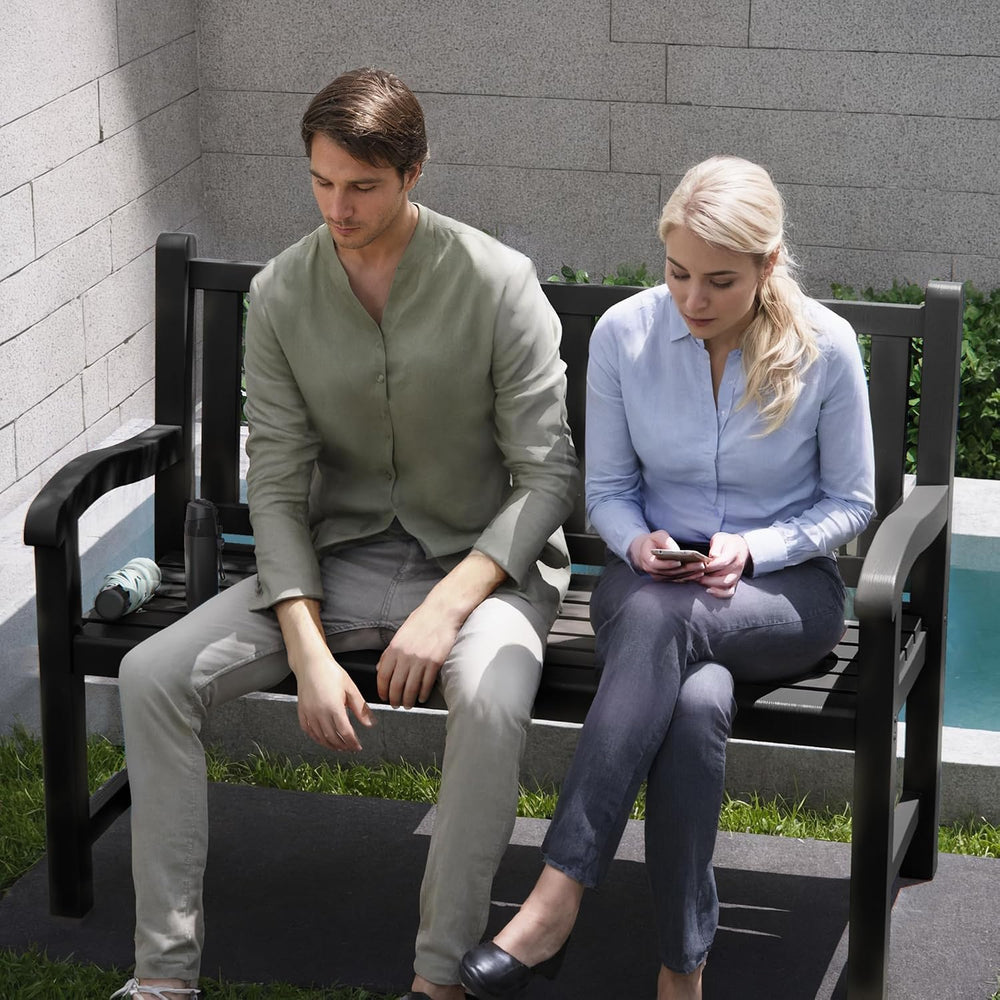 Outdoor Bench, 2-Person Resin Bench,Deep Black