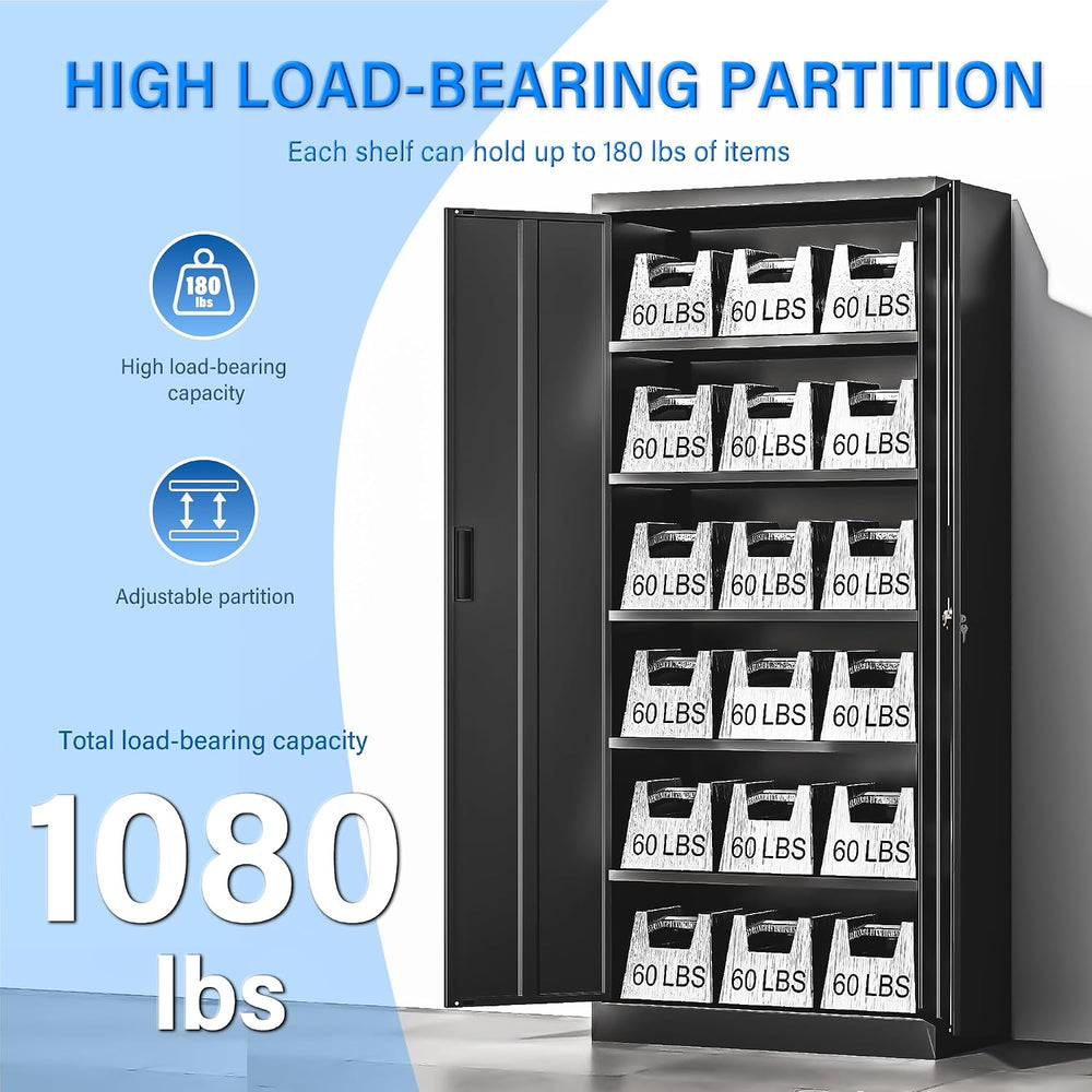 BESFUR Metal Storage Cabinet, 71" H Locking Storage Cabinet with 5 Adjus...