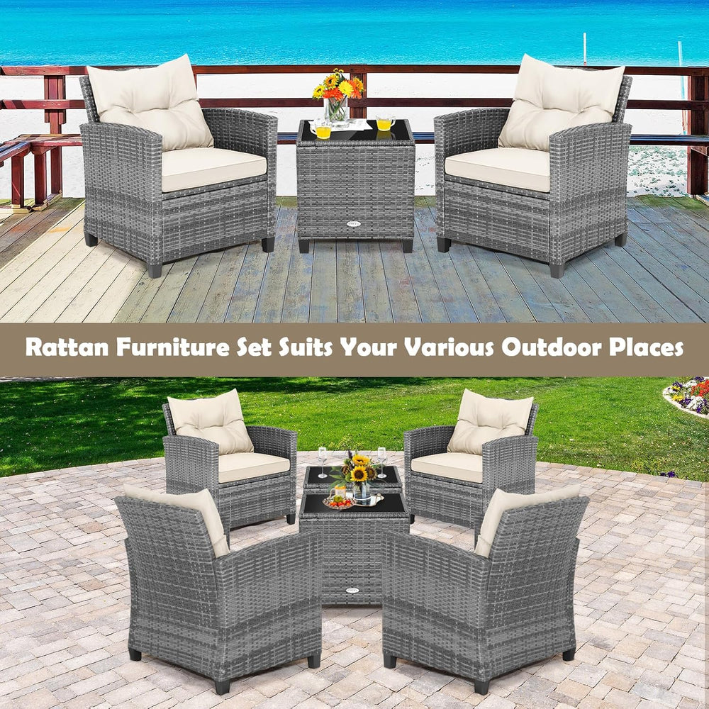 Tangkula 3 Pieces Patio Furniture Set, PE Rattan Wicker 3 Pcs Outdoor Sofa Se...