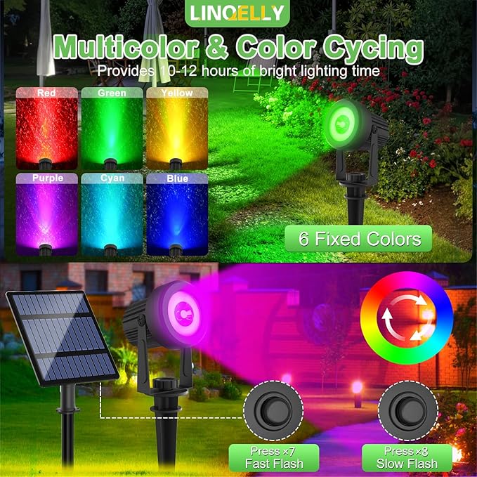 Solar Spotlights Outdoor Waterproof, RGB Landscape Spotlights, Christmas Deco...