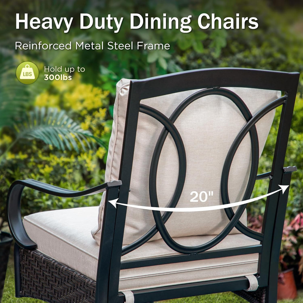 PHI VILLA 5 Piece Round Patio Dining Set with Umbrella, Wicker Chairs