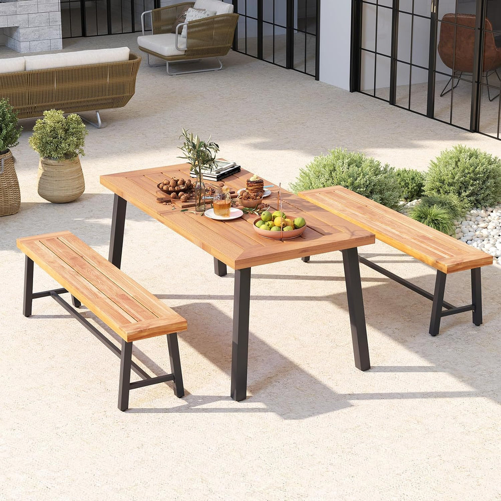 RELAX4LIFE 63’’ Outdoor Bench Acacia Wood - 3-Person Backless Patio Benches w...