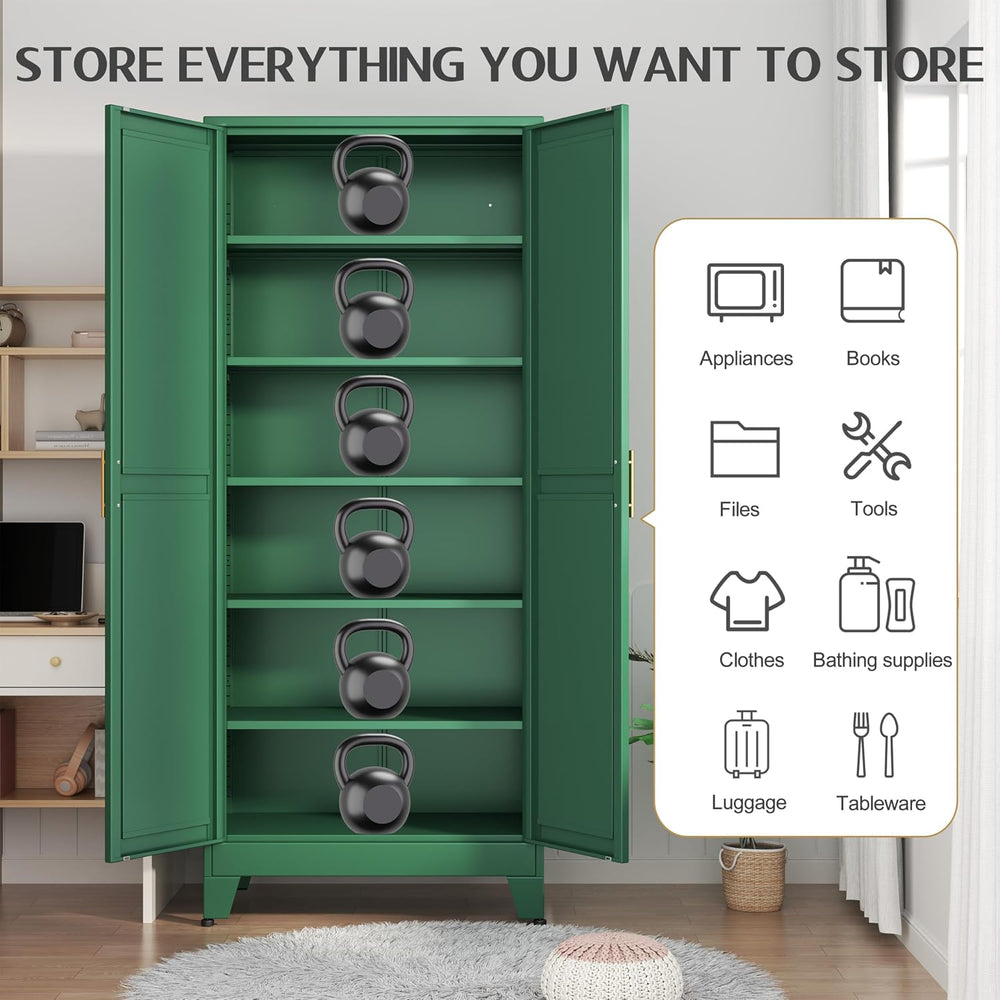 75.2" Tall Kitchen Food Pantry, Metal Pantry Cabinet with 2 Door